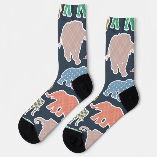 象カラフル、象の模様、ジグザグ ソックス (左)