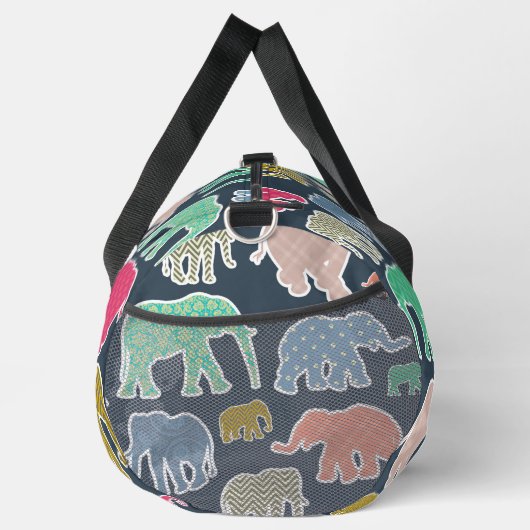 象カラフル、象の模様、ジグザグ ダッフルバッグ (右)