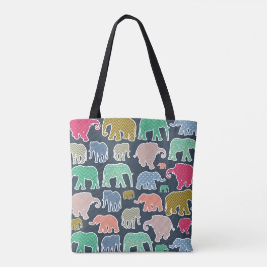 象カラフル、象の模様、ジグザグ トートバッグ (裏面)