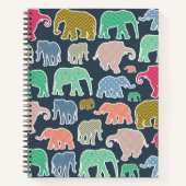象カラフル、象の模様、ジグザグ ノートブック (正面)