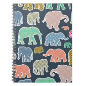 象カラフル、象の模様、ジグザグ ノートブック (正面)