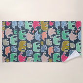 象カラフル、象の模様、ジグザグ ビーチタオル (正面)
