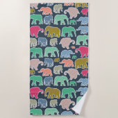象カラフル、象の模様、ジグザグ ビーチタオル (正面)