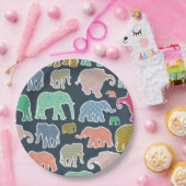 象カラフル、象の模様、ジグザグ ペーパープレート (パーティー)