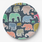 象カラフル、象の模様、ジグザグ ペーパープレート (正面)