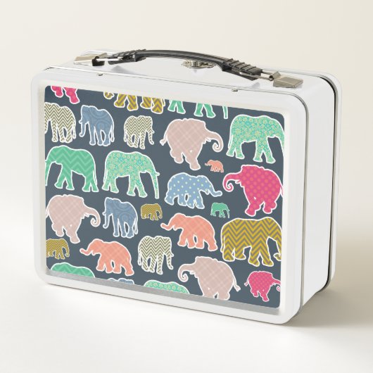 象カラフル、象の模様、ジグザグ メタルランチボックス (裏面)