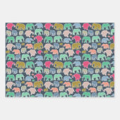 象カラフル、象の模様、ジグザグ ラッピングペーパーシート (正面3)