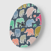 象カラフル、象の模様、ジグザグ ラージ壁時計 (傾斜)