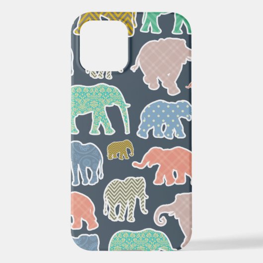 象カラフル、象の模様、ジグザグ iPhoneケース (裏面)