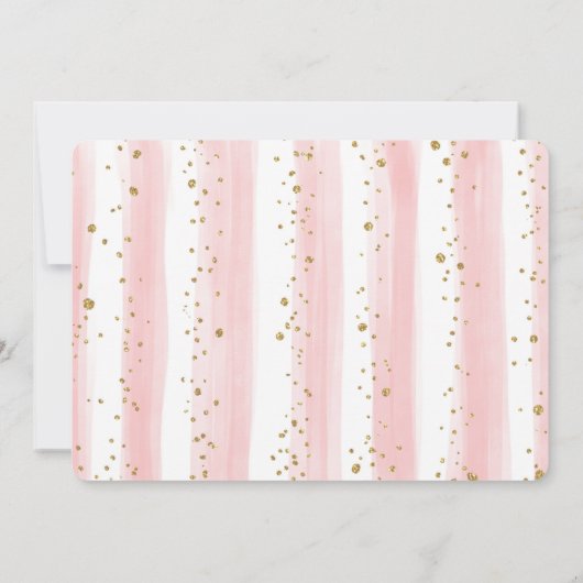 象ガーリーピンク赤面金ゴールド花赤ちゃんシャワー 招待状 (裏面)