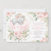 象ガーリーピンク赤面金ゴールド花赤ちゃんシャワー 招待状 (正面)