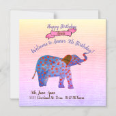 象ガールズバースデーパーティ招待状 マグネット招待状 (正面)
