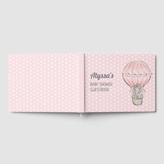 象ガールピンクのホットエアバルーンベビーシャワー ゲストブック (全面)