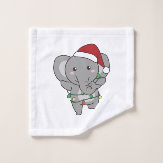 象クリスマス冬の動物ゾウ ウォッシュタオル (ウォッシュタオル)