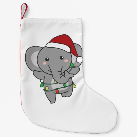 象クリスマス冬の動物ゾウ スモールクリスマスストッキング (正面)