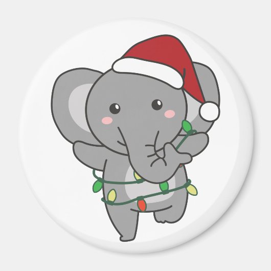 象クリスマス冬の動物ゾウ マグネット (正面)