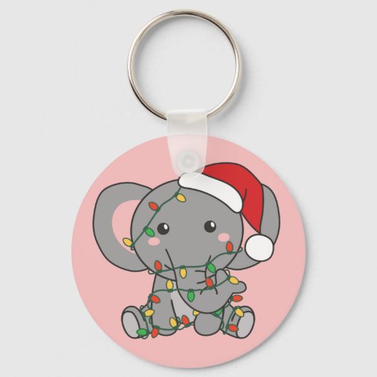象クリスマス冬の動物ゾウKeycha キーホルダー (正面)