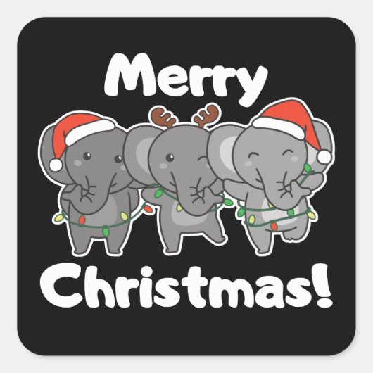 象クリスマス動物メリー象 スクエアシール (正面)