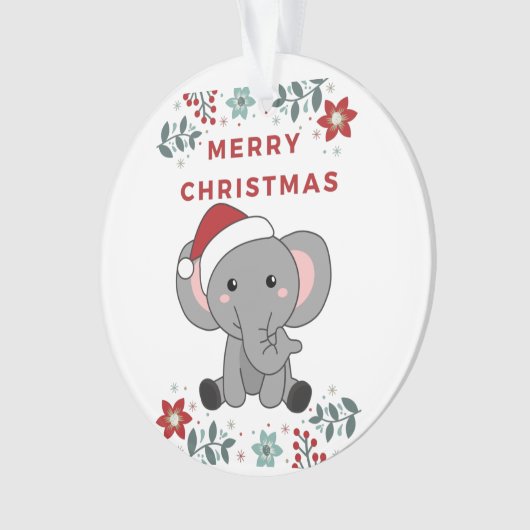 象クリスマス雪の冬の動物ゾウ オーナメント (正面)