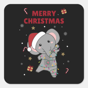 象クリスマス雪の冬の動物ゾウ スクエアシール