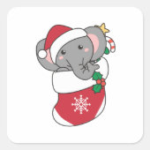 象クリスマス雪の冬の動物ゾウ スクエアシール (正面)