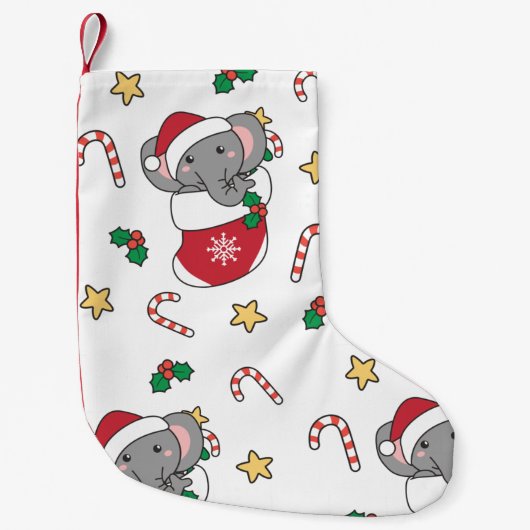 象クリスマス雪の冬の動物ゾウ スモールクリスマスストッキング (正面)