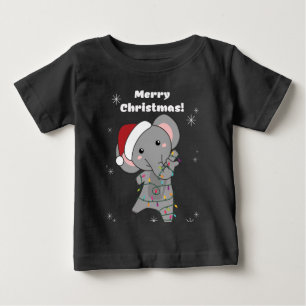 象クリスマス雪の冬の動物ゾウ ベビーTシャツ