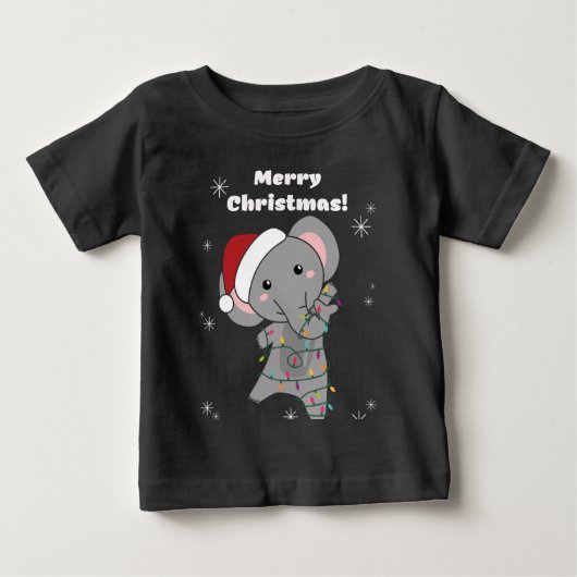 象クリスマス雪の冬の動物ゾウ ベビーTシャツ (正面)