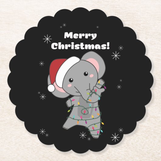 象クリスマス雪の冬の動物ゾウ ペーパーコースター (正面)