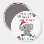 象クリスマス雪の冬の動物ゾウ マグネット (正面/裏面)