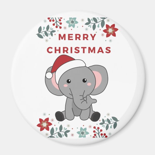 象クリスマス雪の冬の動物ゾウ マグネット (正面)