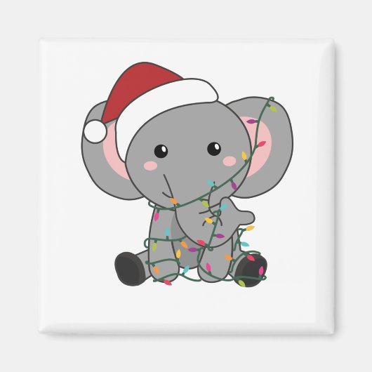 象クリスマス雪の冬の動物ゾウ マグネット (正面)