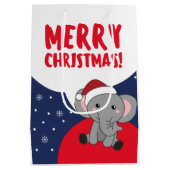 象クリスマス雪の冬の動物ゾウ ミディアムペーパーバッグ (裏面)