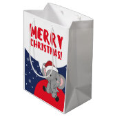 象クリスマス雪の冬の動物ゾウ ミディアムペーパーバッグ (裏面アングル)