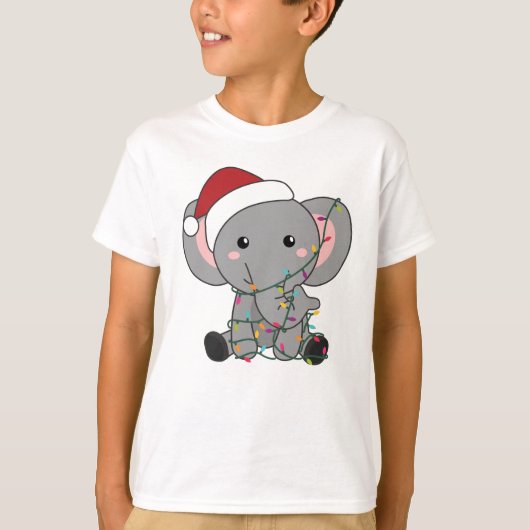 象クリスマス雪の冬の動物ゾウ Tシャツ (正面)