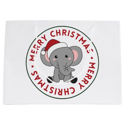 象クリスマス雪の冬の動物ゾウL ラージペーパーバッグ (正面)