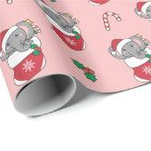 象クリスマス雪の冬の動物ゾウW ラッピングペーパー (ロールコーナー)