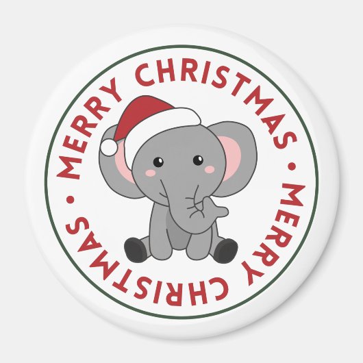 象クリスマス雪冬動物ゾウM マグネット (正面)