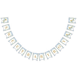 象クレセントムーンブルーフローラ男の子の赤ちゃんシャワー バンティングフラッグ