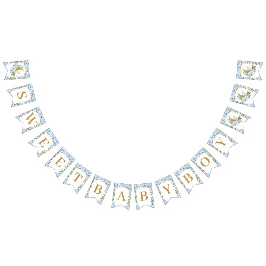 象クレセントムーンブルーフローラ男の子の赤ちゃんシャワー バンティングフラッグ (全)