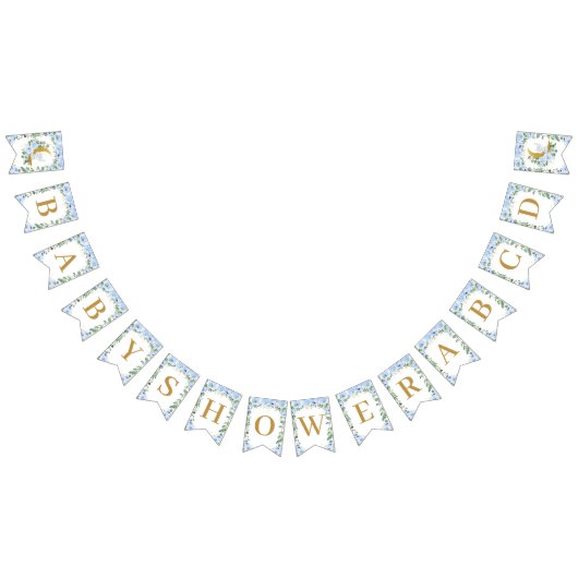 象クレセントムーンブルーフローラ赤ちゃんシャワー バンティングフラッグ (全)