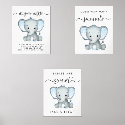 象ゲームは男の赤ちゃんシャワーポスターセットを好む (正面)
