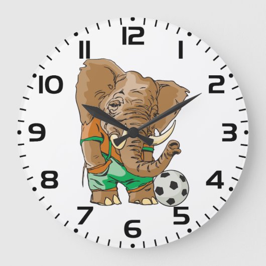 象サッカー選手おもしろいスポーツ動物 ラージ壁時計 (正面)