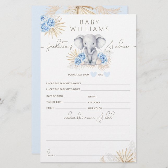 象サファリ赤ちゃんシャワーボーイ予測ゲーム (正面/裏面)