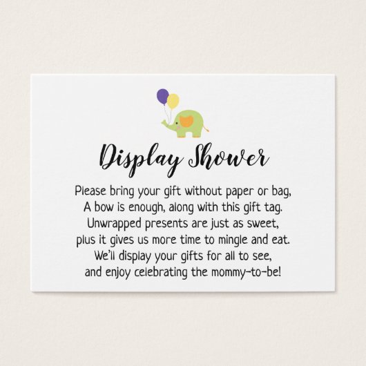 象シンプル付き表示赤ちゃんシャワーギフトカード (正面)