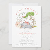 象ジャングルの葉コーラルガールベビーシャワーInv 招待状 (正面)