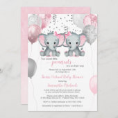 象ツインガールズバルーンバーチャルベビーシャワー 招待状 (正面/裏面)