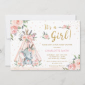 象トバル赤面フローラガールベビーシャワー 招待状 (正面)