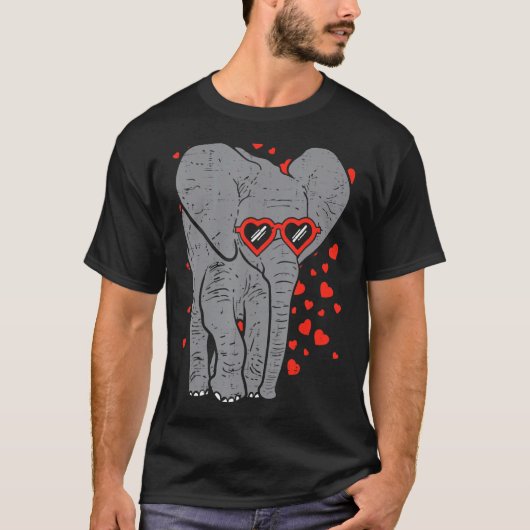 象ハートめがね可愛いバレンタインデー動物 Tシャツ (正面)