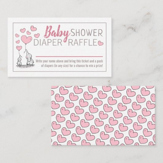 象ハートベビーシャワーおむつラッフル エンクロージャーカード (正面/裏面)